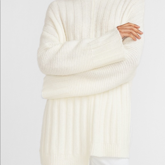 NWT Express Mixed Rib Mock Neck Tunic Sweater Off White/Ivory SZ Large - Picture 6 of 10